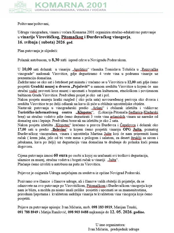 Poziv na novo stručno edukativno putovanje u organizaciji Udruge “Komarna 2001”